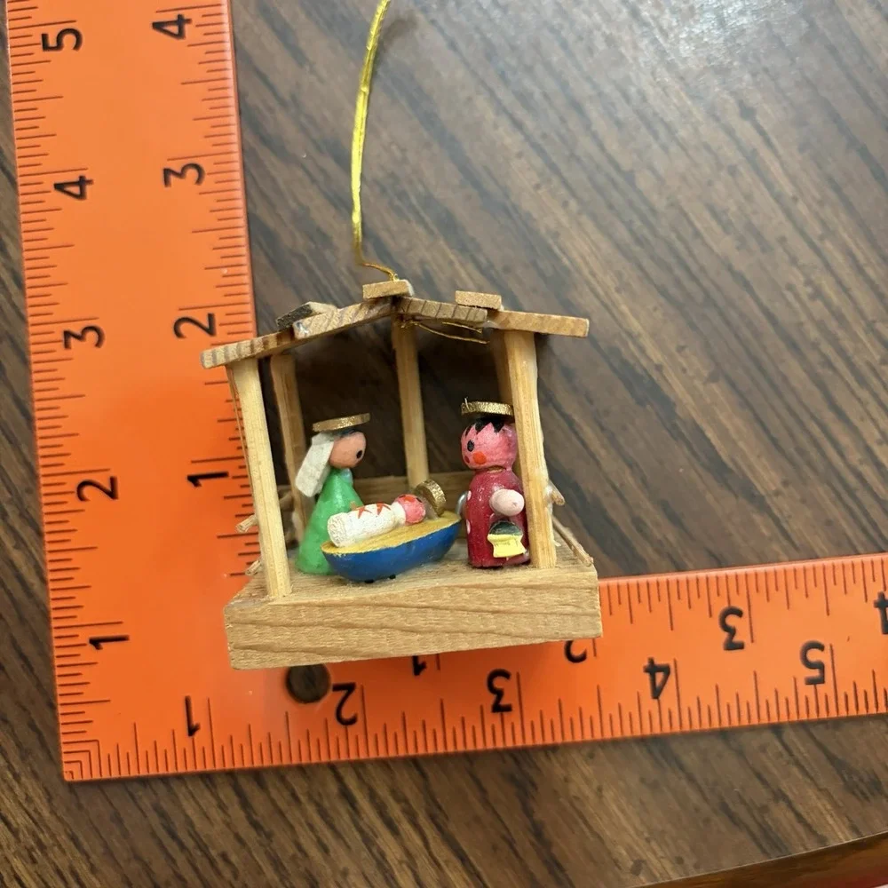 Lot Of 2 Vintage Wooden Nativity Christmas Ornaments Folk Art Decorations